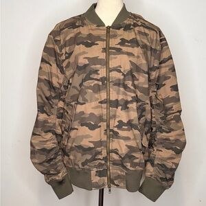 H&M Khaki Green Cotton Camouflage Bomber Jacket Size M